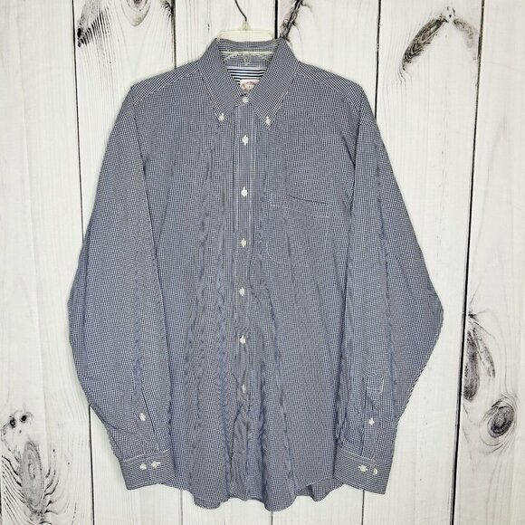 Brooks Brothers Madison Blue Gingham Supima Cotton Non-Iron Long-Sleeve Men's L - Picture 1 of 7